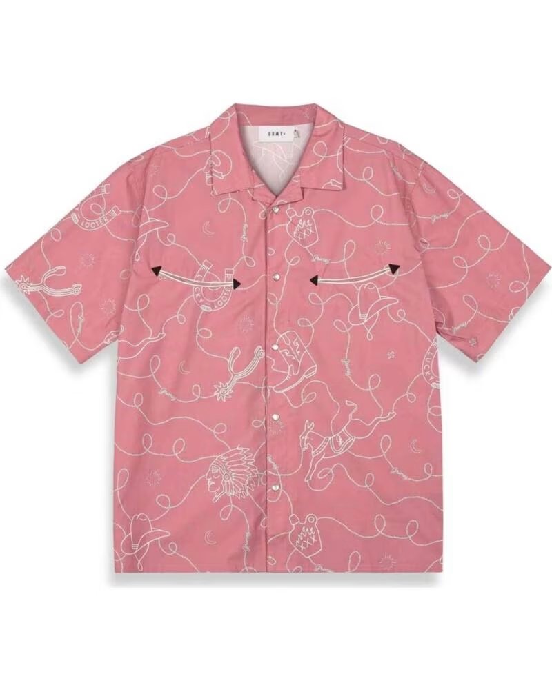 GRIMEY CAMICIA A MANICHE CORTE GHS744-BRK STAMPATA ROSA