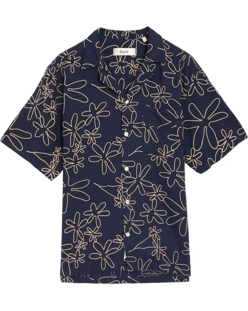 FORET CAMICIA FORÉT F1044-NAVY CON STAMPA FLOREALE DA UOMO