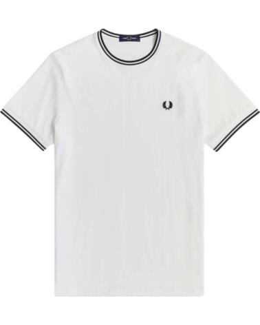 FRED PERRY CAMISETA M1588-100 DE MANGA CORTA CON RIBETES WHITE