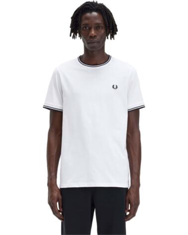 FRED PERRY CAMISETA M1588-100 DE MANGA CORTA CON RIBETES WHITE