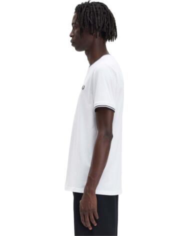 FRED PERRY CAMISETA M1588-100 DE MANGA CORTA CON RIBETES WHITE