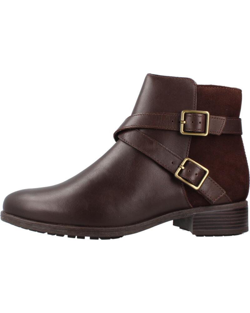 CLARKS BOTINES DE MUJER CON HEBILLAS Y ACABADO EN PIEL MARRÓN BROWN