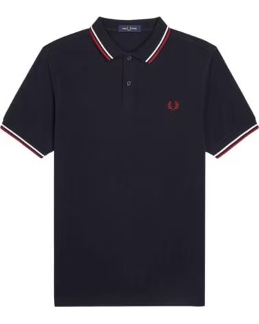 FRED PERRY M3600-T55 SHORT SLEEVE POLO SHIRT WITH CONTRAST TIPPING NAVY-RED