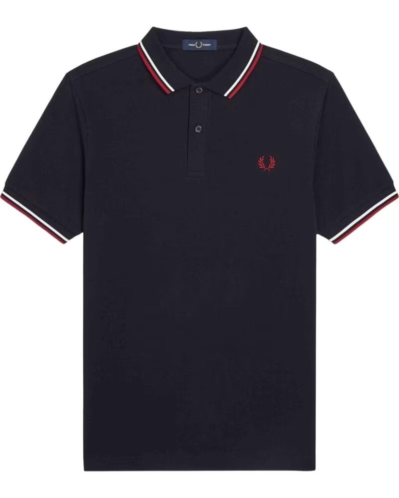 FRED PERRY POLO M3600-T55 DE MANGA CURTA COM DETALHES CONTRASTANTES NAVY-RED