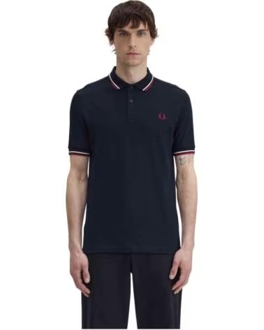 FRED PERRY POLO M3600-T55 DE MANGA CURTA COM DETALHES CONTRASTANTES NAVY-RED