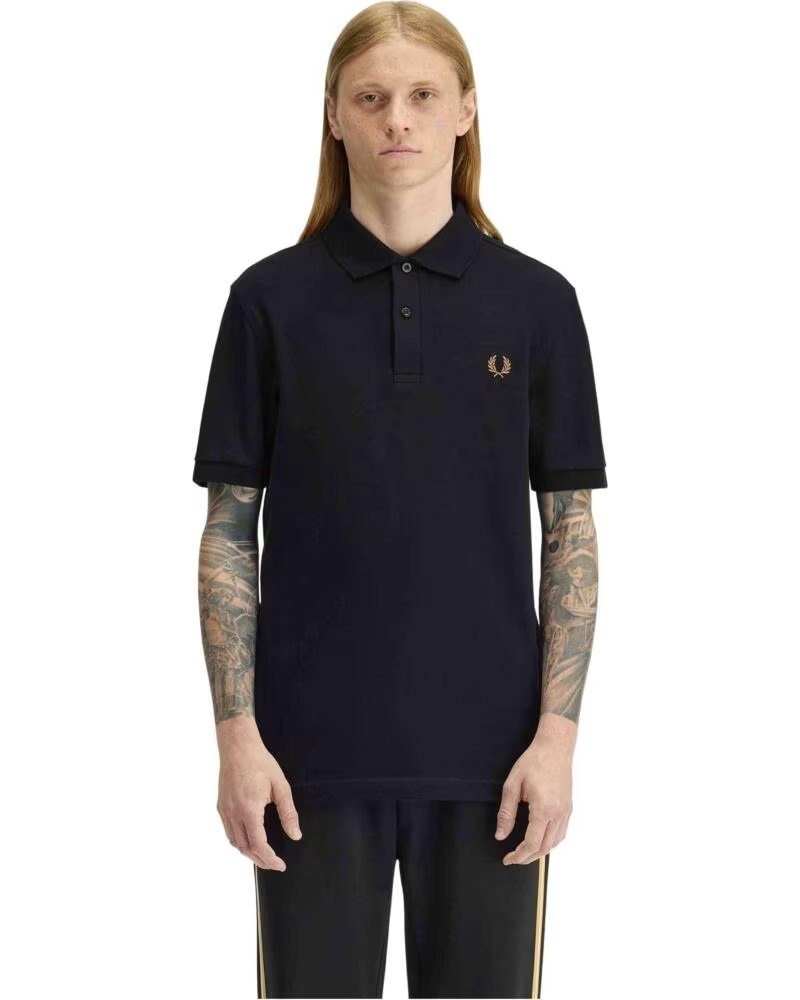 FRED PERRY POLO DE MANGA CORTA M6000 NEGRO-CARAMELO OSCURO