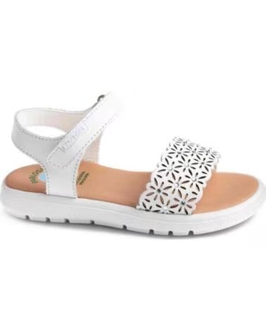 PABLOSKY SANDALI 442400 IN PELLE PER BAMBINA CON DETTAGLI FLOREALI E CHIUSURA A STRAPPO BLANCO DE PIEL CON CIERRE ADHERENTE