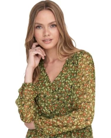ONLY VESTIDO ESTAMPADO MANGA LARGA VERDE