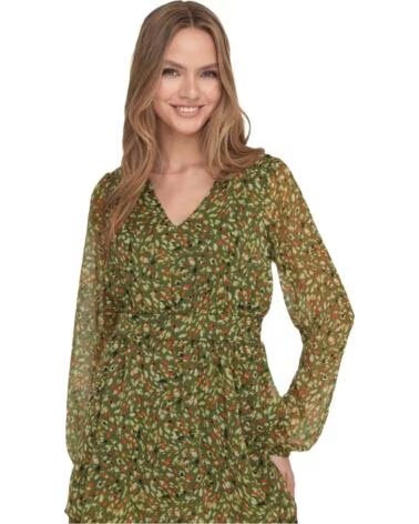 ONLY VESTIDO ESTAMPADO MANGA LARGA VERDE