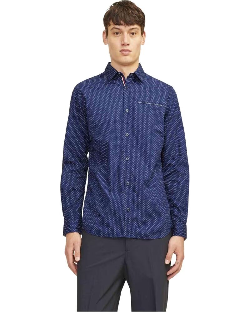 JACK AND JONES & 12235969 PRINTED SHIRT BLUE MEDIUM