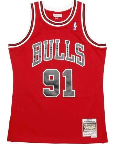 MITCHELL NESS CAMISA & CHICAGO BULLS DENNIS RODMAN 91 VERMELHA ROJO