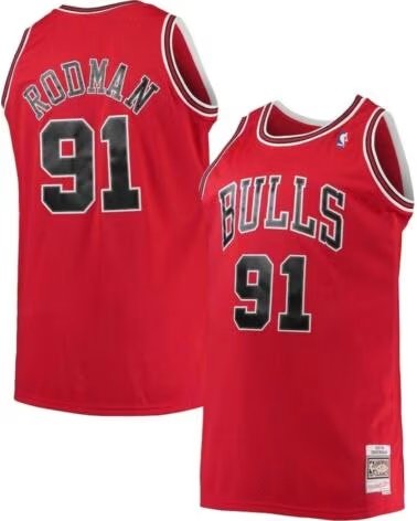 MITCHELL NESS CAMISA & CHICAGO BULLS DENNIS RODMAN 91 VERMELHA ROJO