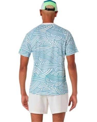 ASICS CAMISETA PADEL COURT ALL OVER PRINT SS TOP CREAM-SABA BLUE