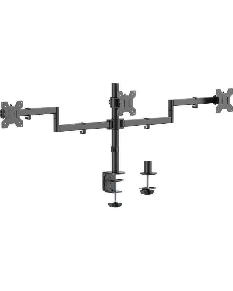 AISENS Soporte de Mesa para 3 Monitores DT27TSR-281- Giratorio- Inclinable- hasta 10kg