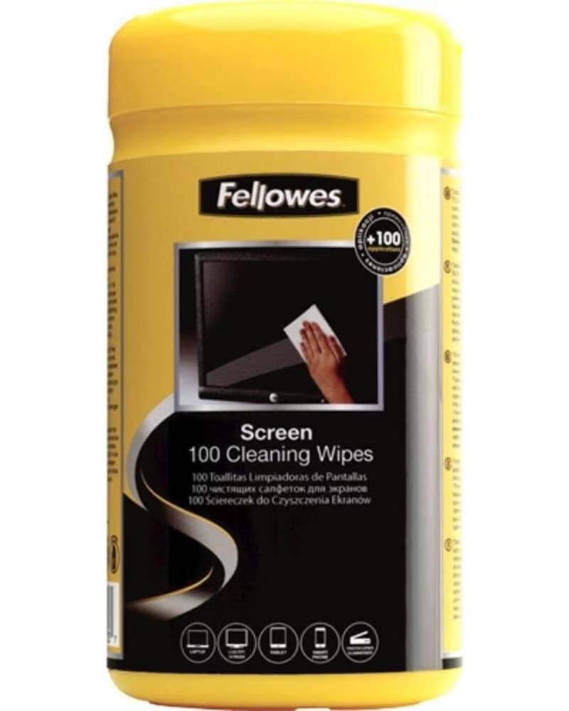FELLOWES Dispensador de 100 Toallitas 9183101 para Limpieza de Pantallas- Pack de 6 Unidades