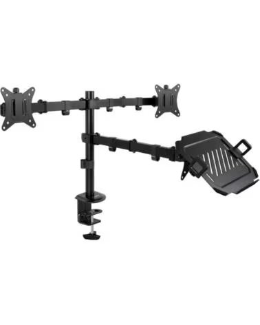 TOOQ Soporte de Mesa para 2 Monitores y 1 Portatil DB1202TN-B- Giratorio- Inclinable- hasta 9kg
