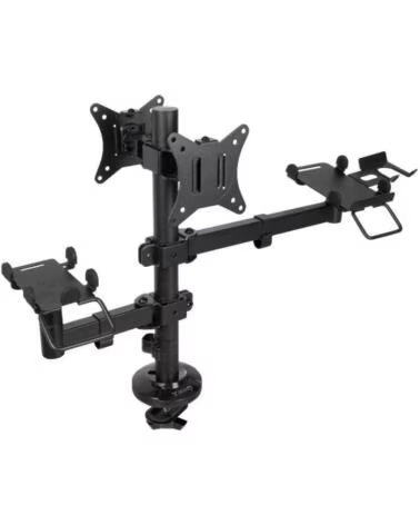 TOOQ Soporte de Mesa para 2 Monitores TPV Impresora Terminal y Lector TQPM0002- Giratorio- Inclinable- hasta 9kg