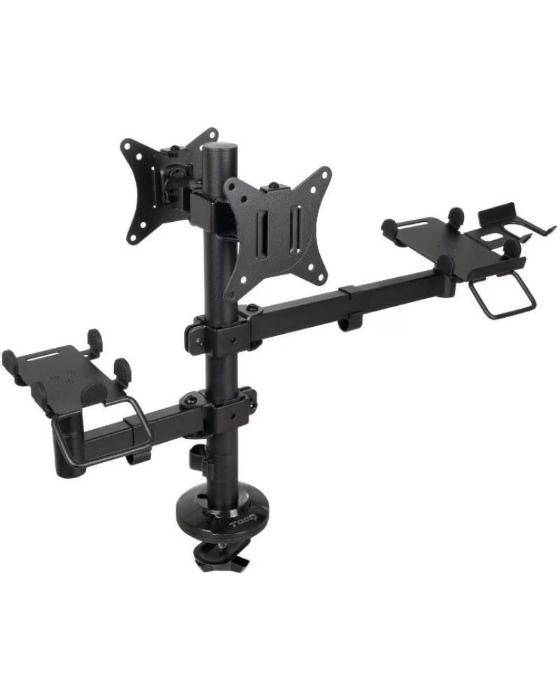 TOOQ Soporte de Mesa para 2 Monitores TPV Impresora Terminal y Lector TQPM0002- Giratorio- Inclinable- hasta 9kg