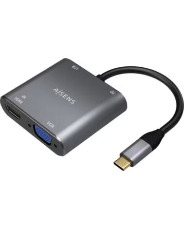 AISENS Conversor A109-0626- HDMI Hembra - VGA Hembra - USB Tipo-C Macho - USB Hembra - USB Tipo-C Hembra- 15cm- Gris