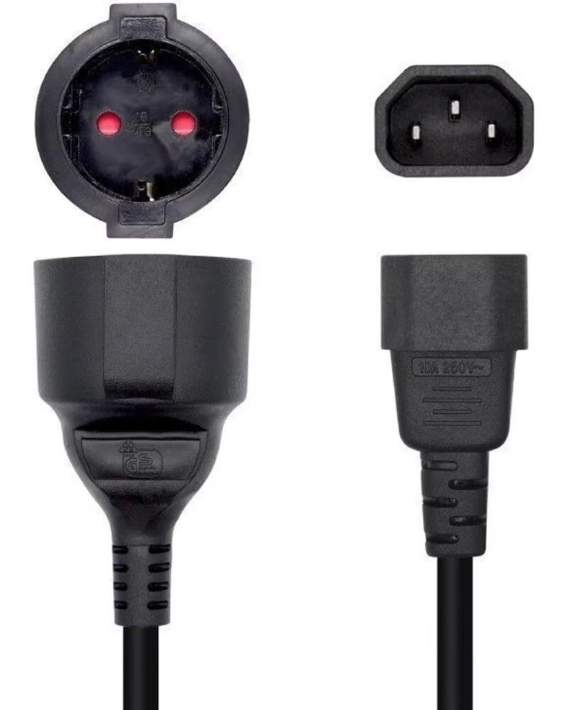 AISENS Adaptador Alimentacion A132-0467- C14 Macho - CEE7 Hembra- 25cm- Negro