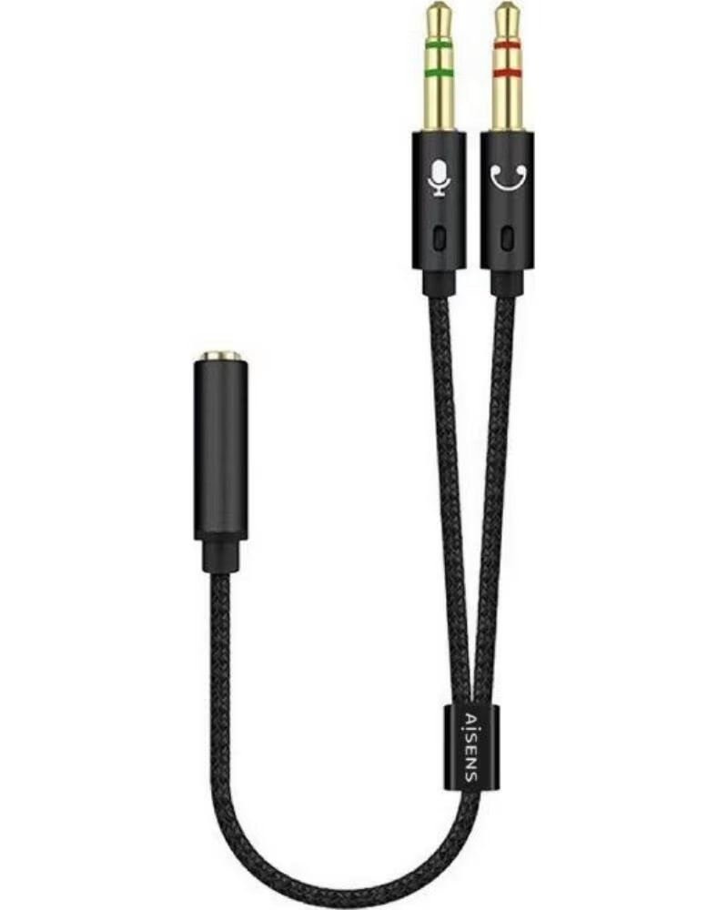 AISENS Cable Estereo A128-0418- Jack 3 5 Hembra - 2x Jack 3 5 Macho- 25cm- Negro