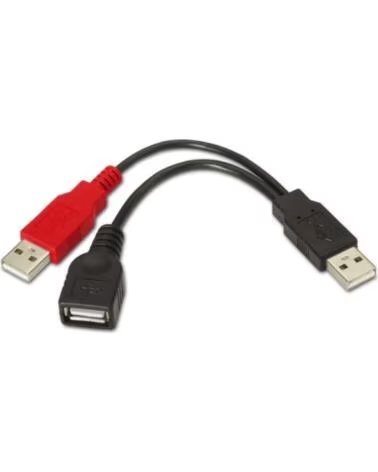 AISENS Cable USB 2 0 Alimentacion A101-0030- USB Hembra USB Macho - USB Macho- Hasta 2 5W- 60Mbps- 15cm- Negro- Rojo