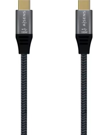 AISENS Cable USB 2 0 Tipo-C A107-0628 5A 100W- USB Tipo-C Macho - USB Tipo-C Macho- Hasta 100W- 480Mbps- 1m- Gris