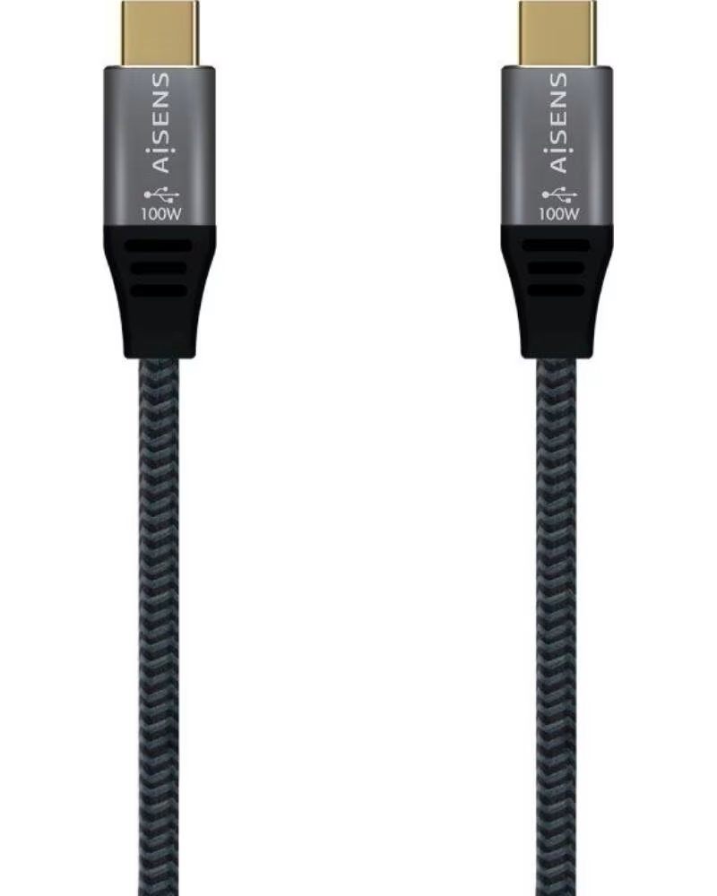 AISENS Cable USB 2 0 Tipo-C A107-0628 5A 100W- USB Tipo-C Macho - USB Tipo-C Macho- Hasta 100W- 480Mbps- 1m- Gris