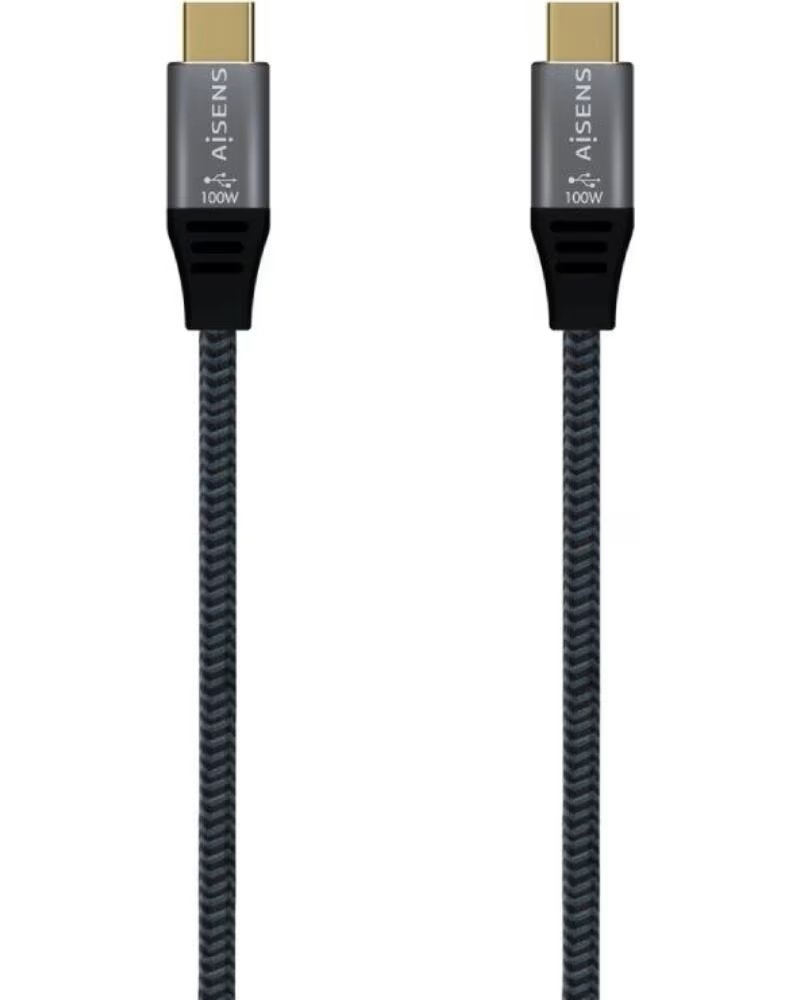 AISENS Cable USB 3 2 Tipo-C A107-0671 20GBPS 100W- USB Tipo-C Macho - USB Tipo-C Macho- Hasta 100W- 20Gbps- 1m- Gris