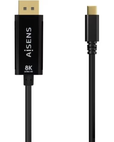 AISENS Cable Conversor A109-0688- USB Tipo-C Macho - DisplayPort Macho- Hasta 27W- 1250Mbps- 80cm- Negro