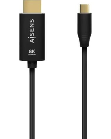 AISENS Cable Conversor A109-0712- USB Tipo-C Macho - HDMI 8K Macho- Hasta 27W- 6000Mbps- 2m- Negro