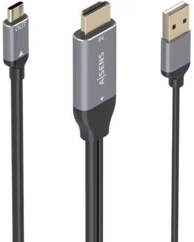AISENS Cable Conversor A109-0871- HDMI Macho- USB Macho - USB Tipo-C Macho- 1 8m- Negro