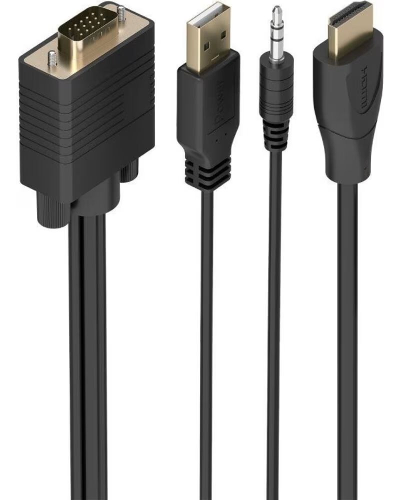 AISENS Cable Conversor A115-1007 SVGA Macho - USB Macho - Jack Macho- HDMI Macho- 1m- Negro