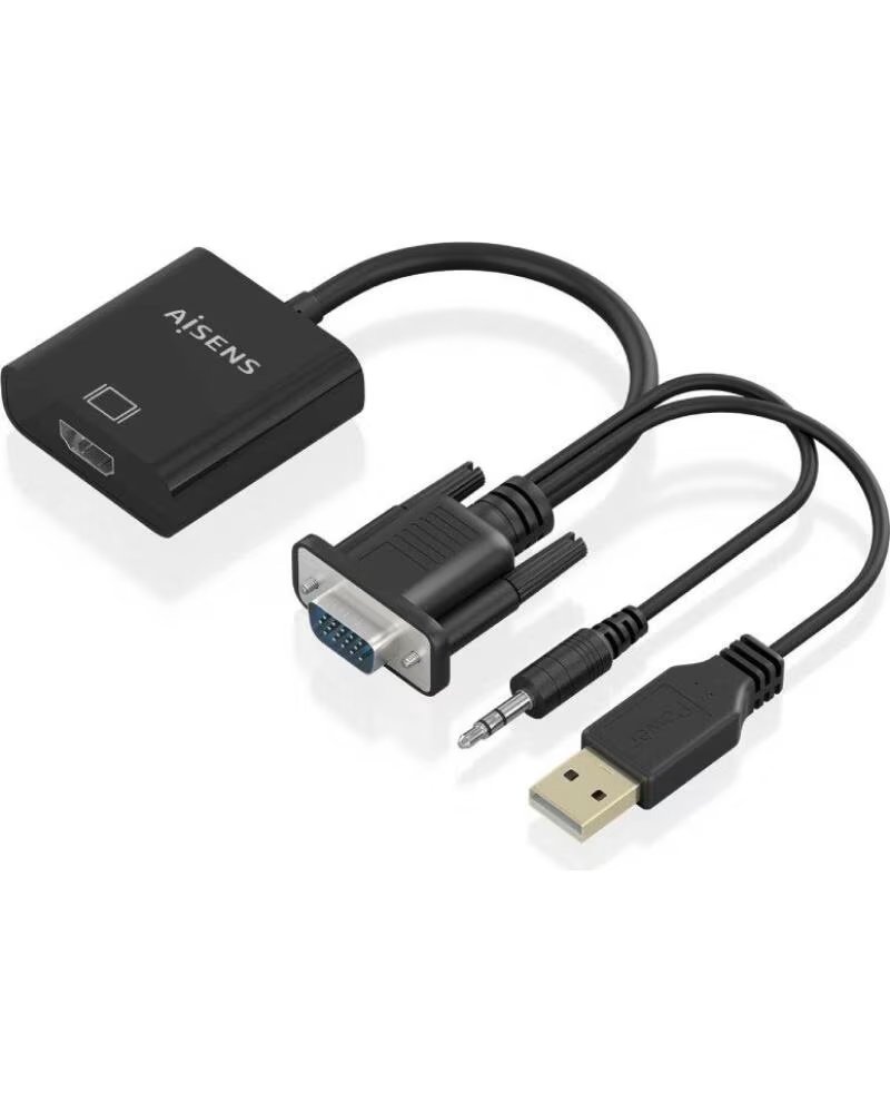 AISENS Cable Conversor A115-0872 SVGA Macho - USB Macho- Jack Macho - HDMI Hembra- 20cm- Negro