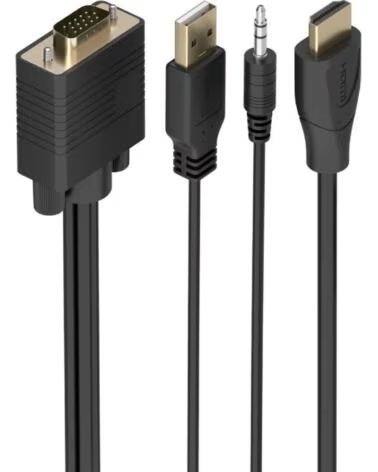 AISENS Cable Conversor A122-1013 SVGA Macho - USB Macho - Jack Macho- HDMI Macho- 1m- Negro