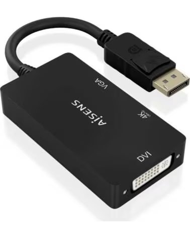 AISENS A125-0861 ADAPTATEUR CONVERTISSEUR 3 EN 1 DISPLAYPORT VERS VGA, DVI ET HDMI 4K, 15CM
