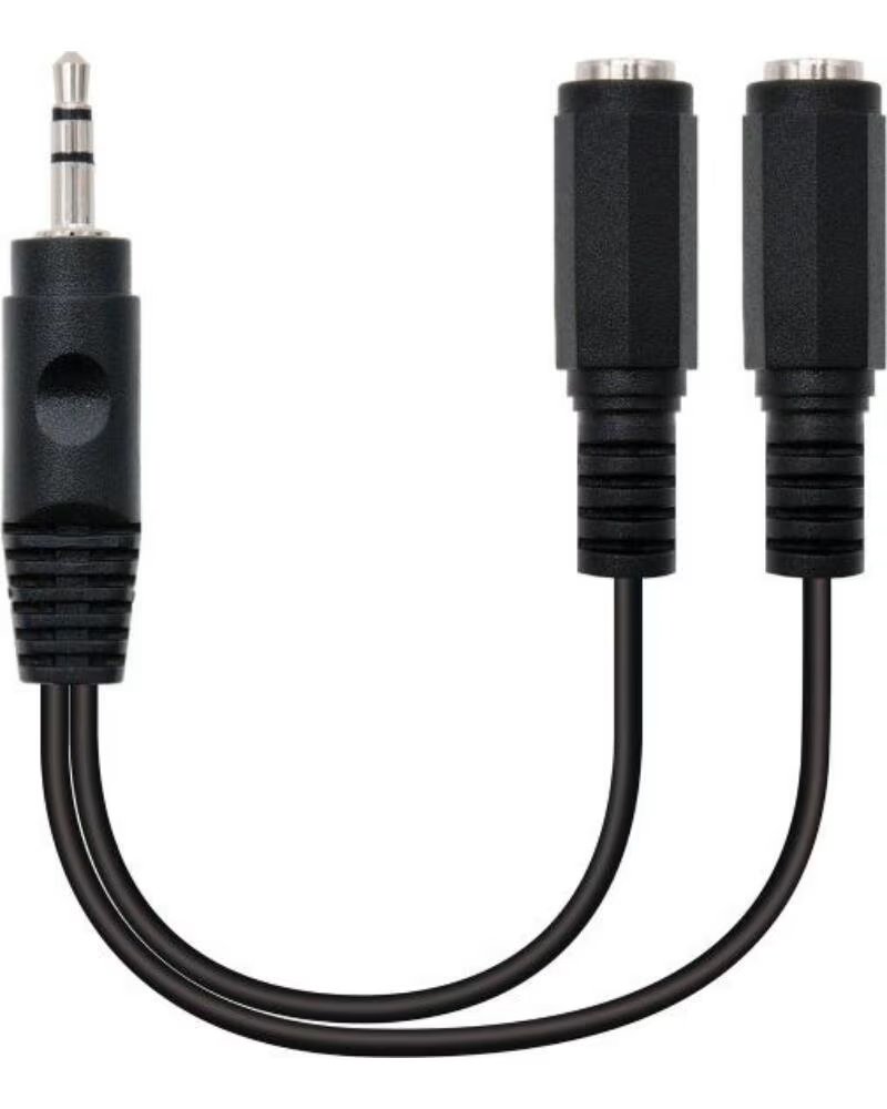 NANO CABLE Cable Estereo Nanocable 10 24 1200- Jack 3 5 Macho - 2x Jack 3 5 Hembra- 15cm- Negro