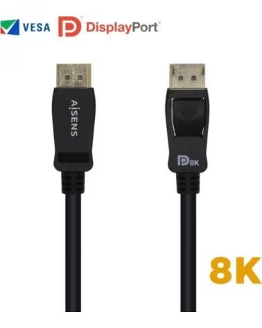 AISENS Cable DisplayPort 1 4 8K A149-0432- DisplayPort Macho - DisplayPort Macho- 2m- Certificado- Negro