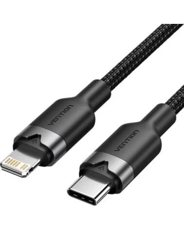 VENTION Cable USB Tipo-C Lightning LALBF- USB Tipo-C Macho - Lightning Macho- 27W- 480Mbps- 1m- Negro