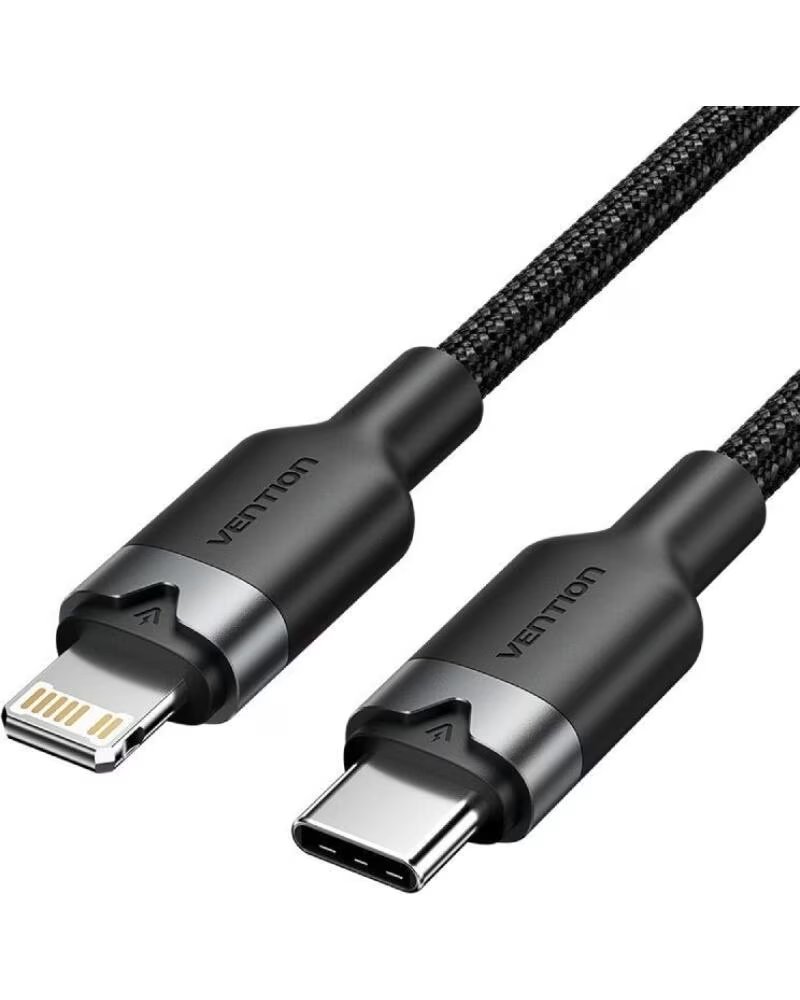 VENTION Cable USB Tipo-C Lightning LALBH- USB Tipo-C Macho - Lightning Macho- 27W- 480Mbps- 2m- Negro
