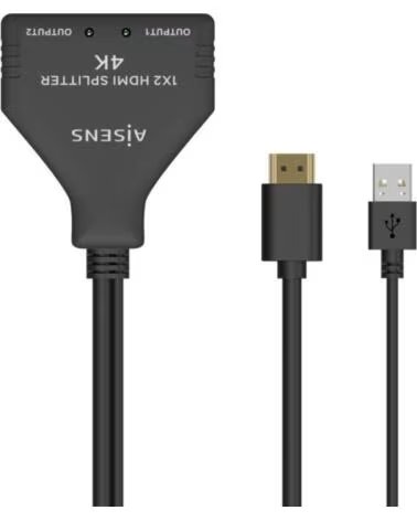 AISENS Cable Duplicador HDMI 4K A123-0654- 2x HDMI Hembra - HDMI Macho - USB Macho- 30cm- Negro