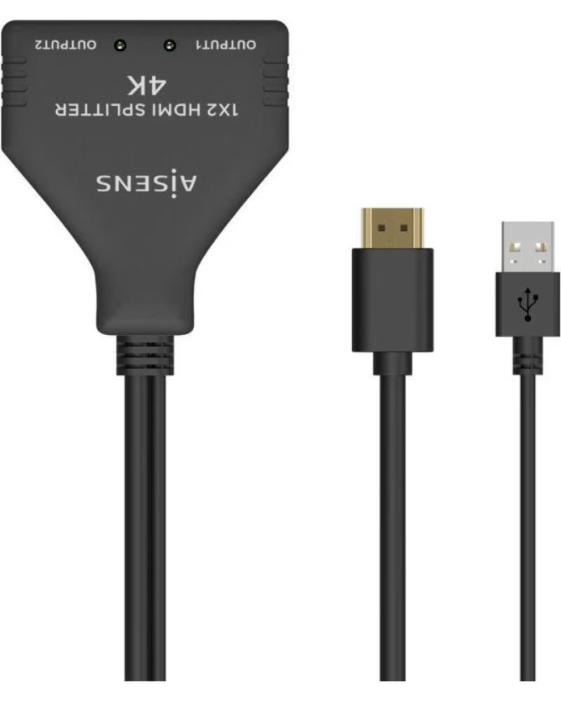 AISENS Cable Duplicador HDMI 4K A123-0654- 2x HDMI Hembra - HDMI Macho - USB Macho- 30cm- Negro
