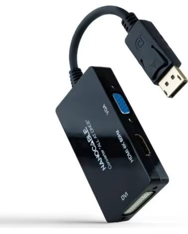 NANO CABLE Cable DisplayPort Nanocable 10 16 3301-ALL- HDMI Hembra - DVI-D Hembra - VGA Hembra- 20cm- Negro