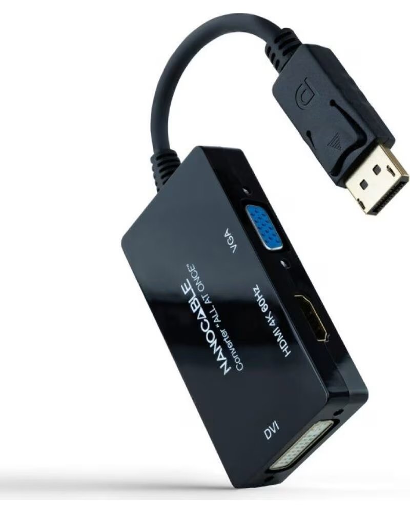 NANO CABLE Cable DisplayPort Nanocable 10 16 3301-ALL- HDMI Hembra - DVI-D Hembra - VGA Hembra- 20cm- Negro