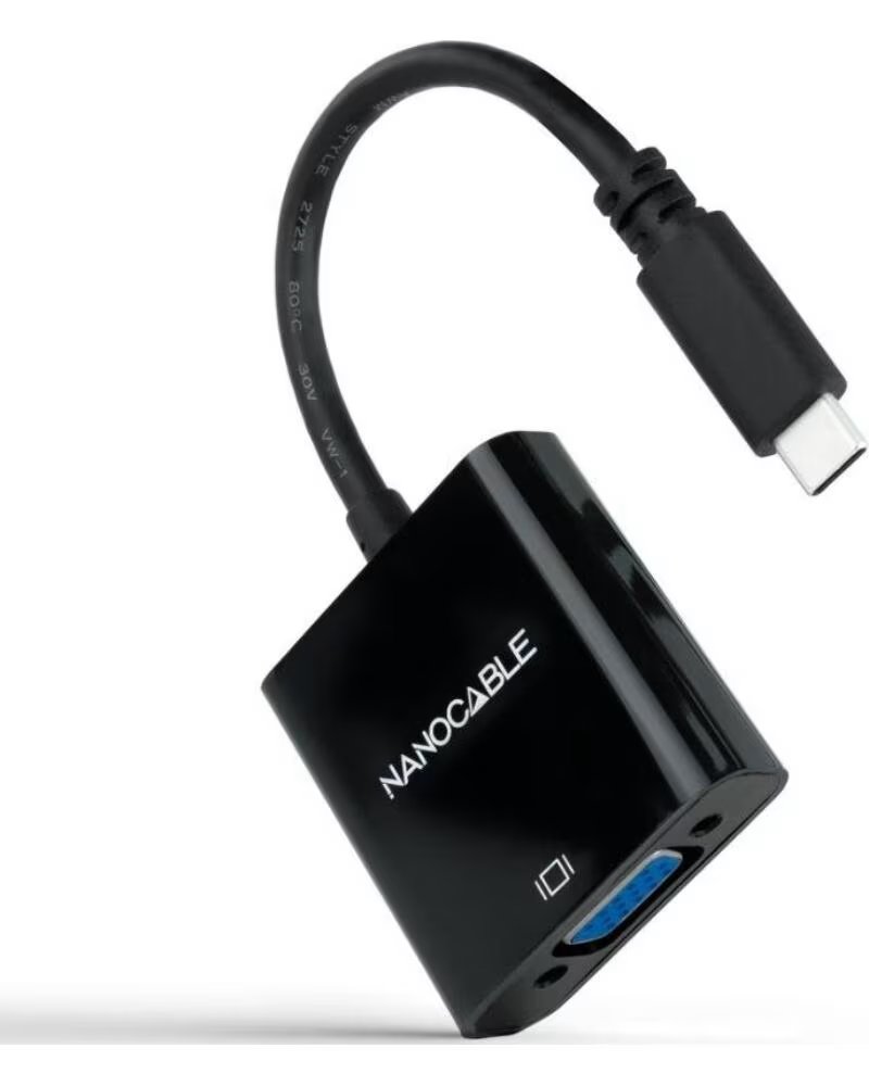 NANO CABLE Cable Conversor Nanocable 10 16 4101-BK- USB Tipo-C Macho - VGA Hembra- 10cm- Negro