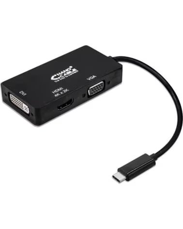 NANO CABLE Conversor Nanocable 10 16 4301-BK- USB Tipo-C Macho - VGA Hembra- DVI Hembra- HDMI Hembra- 10cm- Negro