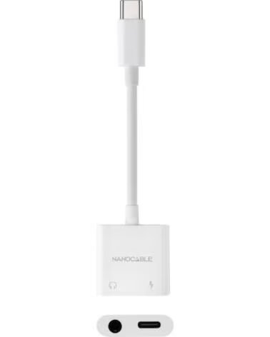 NANO CABLE Adaptador Audio Nanocable 10 24 1206- USB Tipo-C Macho - Jack 3 5 Hembra- USB Tipo-C Hembra- Blanco