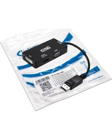 NANO CABLE Cable Conversor Nanocable 10 16 3301-BK- Displayport Macho - VGA Hembra- DVI Hembra- HDMI Hembra- 15cm- Negro