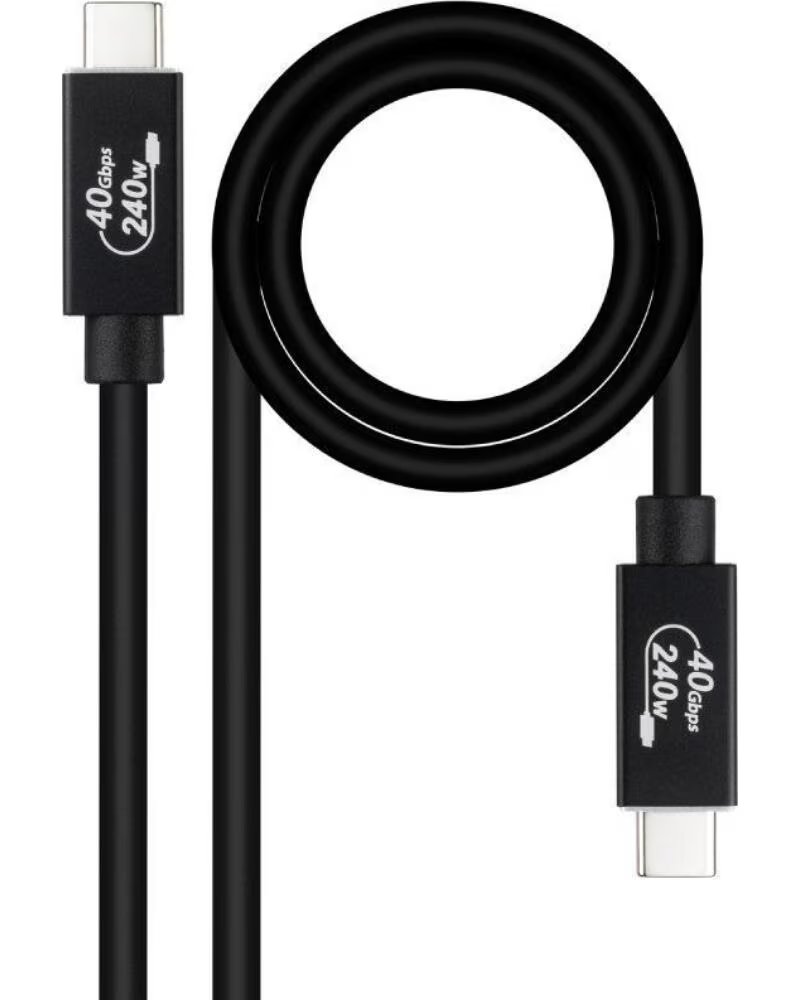 NANO CABLE Cable USB 4 0 Nanocable 10 01 5001- USB Tipo-C Macho - USB Tipo-C Macho- Hasta 240W- 40Gbps- 1m- Negro