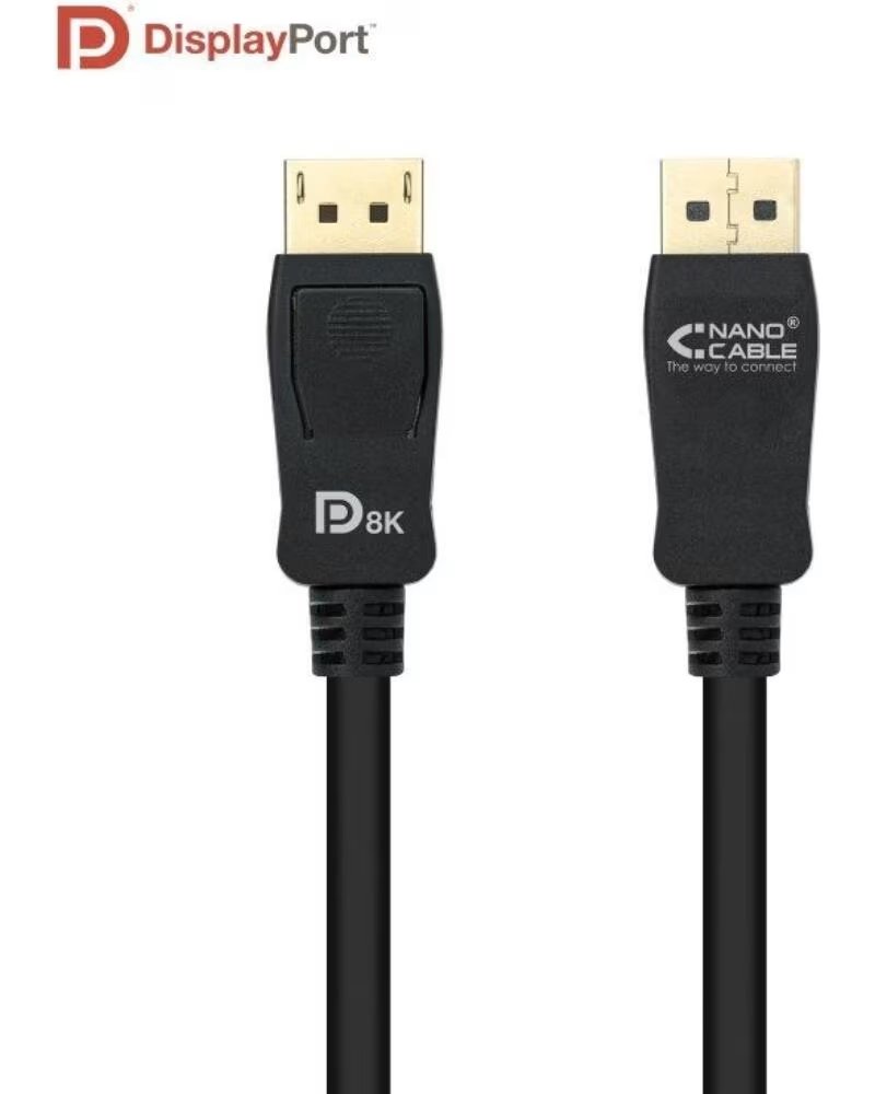 NANO CABLE Cable DisplayPort 1 4 8K Nanocable 10 15 2502- DisplayPort Macho - DisplayPort Macho- 2m- Certificado- Negro